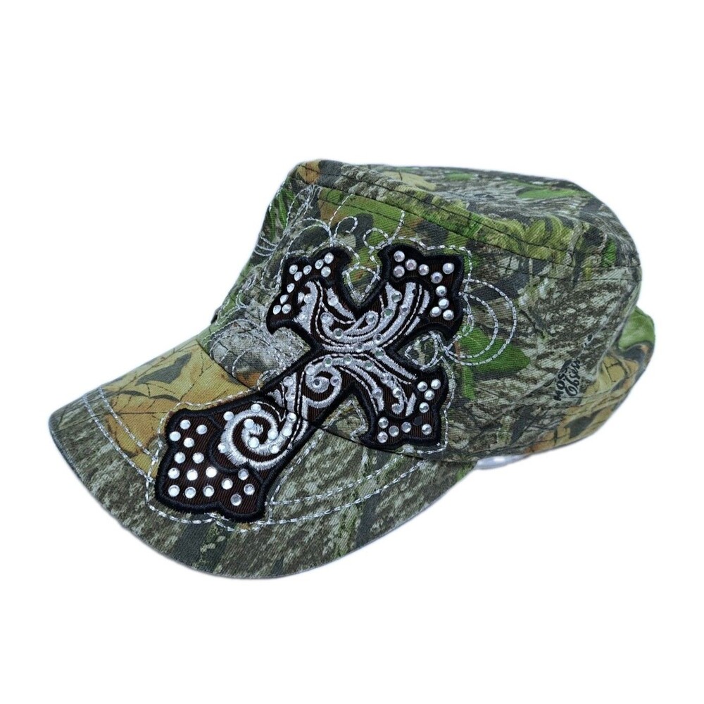 Kbethos Hat Cap Embroidered Bling Cross Strapback Camo Mossy Oak Green Cadet